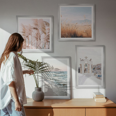 Wall art set Plants, sea waves, view, houses