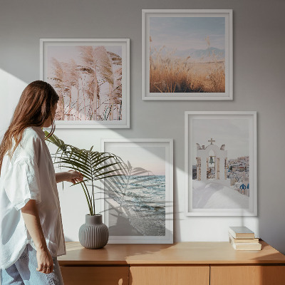 Wall art set Plants, sea waves, view, houses