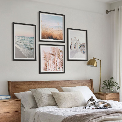 Wall art set Plants, sea waves, view, houses