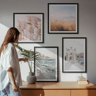 Wall art set Plants, sea waves, view, houses