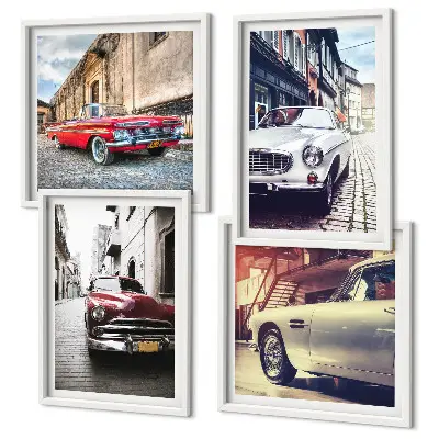 Classic cars in cities wall art set of 4 pieces