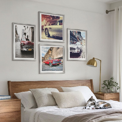 Set of 4 wall art pieces Classic cars in cities
