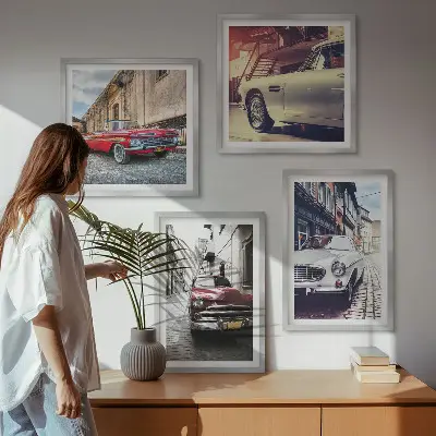 Classic cars in cities wall art set of 4 pieces