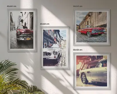 Classic cars in cities wall art set of 4 pieces