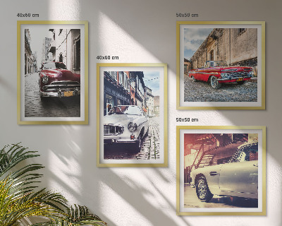 Set of 4 wall art pieces Classic cars in cities