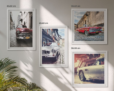 Set of 4 wall art pieces Classic cars in cities