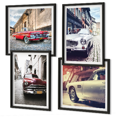 Set of 4 wall art pieces Classic cars in cities