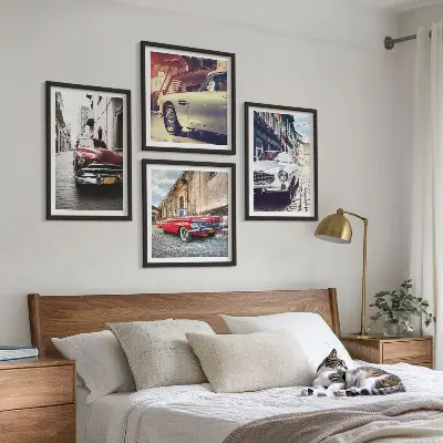 Classic cars in cities wall art set of 4 pieces