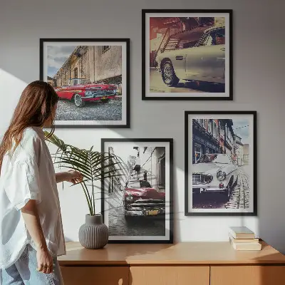 Classic cars in cities wall art set of 4 pieces