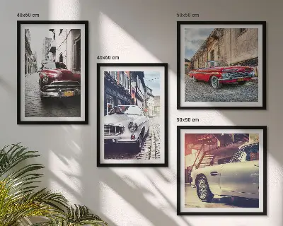 Classic cars in cities wall art set of 4 pieces
