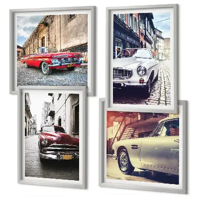 Classic cars in cities wall art set of 4 pieces