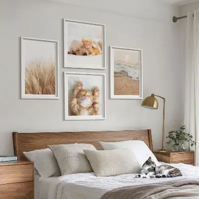 Multi-piece wall decor set featuring cute cats and dogs at the beach