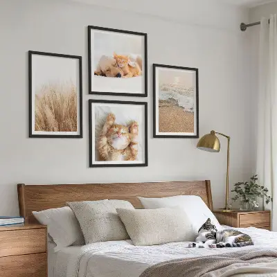 Multi-piece wall decor set featuring cute cats and dogs at the beach