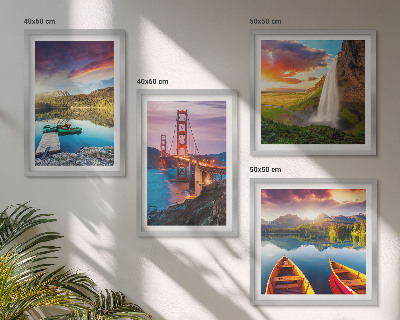 Set of 4 wall art pieces Mountain lakes boats bridges