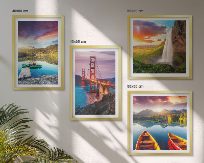 Set of 4 wall art pieces Mountain lakes boats bridges