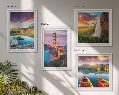 Set of 4 wall art pieces Mountain lakes boats bridges