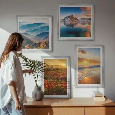 Wall art set featuring landscapes of mountains and seas in the west