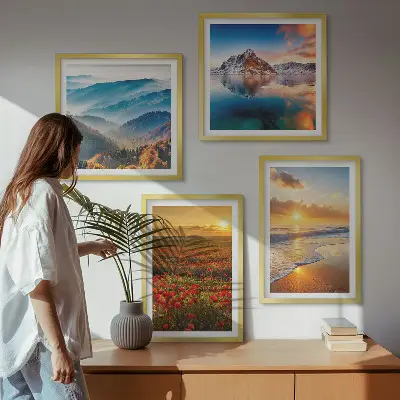 Wall art set featuring landscapes of mountains and seas in the west