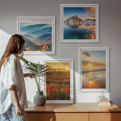 Wall art set featuring landscapes of mountains and seas in the west