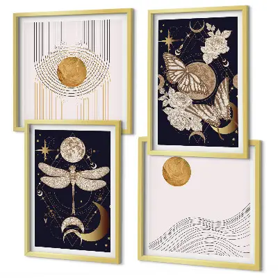 Wall Art Set with nature motifs and the moon