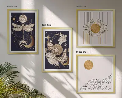 Wall Art Set with nature motifs and the moon