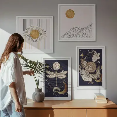 Wall Art Set with nature motifs and the moon
