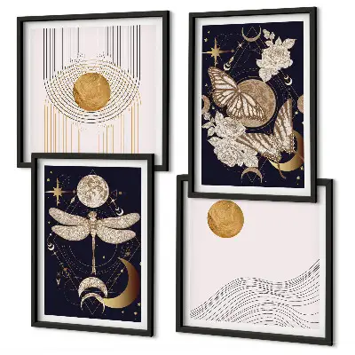 Wall Art Set with nature motifs and the moon