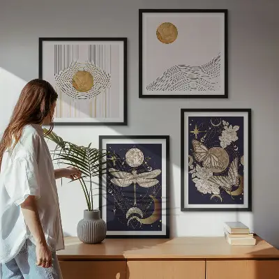 Wall Art Set with nature motifs and the moon