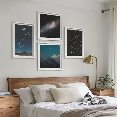 Multi-piece wall decor set featuring space landscapes of galaxies