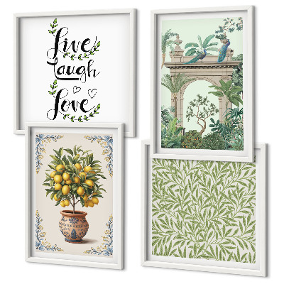 Set of 4 wall art pieces Green leaves exotic plants
