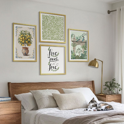 Set of 4 wall art pieces Green leaves exotic plants