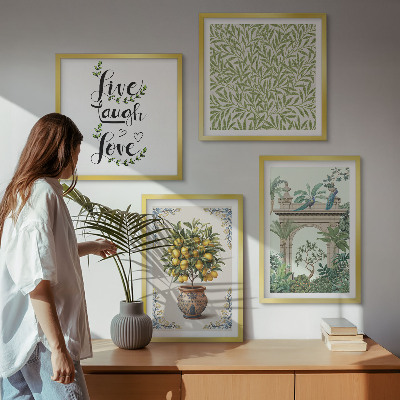 Set of 4 wall art pieces Green leaves exotic plants