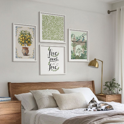 Set of 4 wall art pieces Green leaves exotic plants