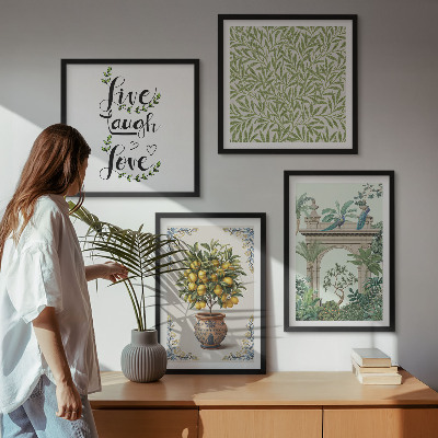 Set of 4 wall art pieces Green leaves exotic plants