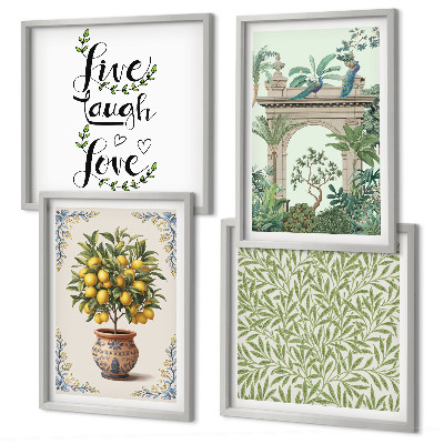 Set of 4 wall art pieces Green leaves exotic plants