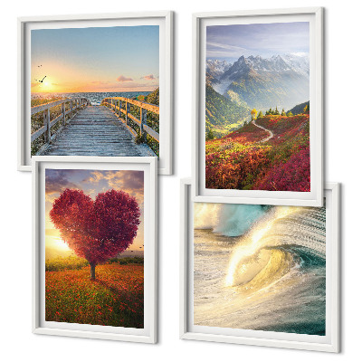 Multi-piece wall decor set Landscapes mountains waves tree heart pier