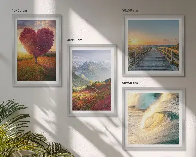 Multi-piece landscape wall decor set featuring mountains waves trees a heart and a pier
