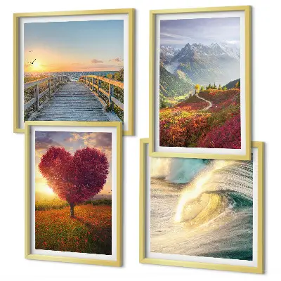 Multi-piece landscape wall decor set featuring mountains waves trees a heart and a pier