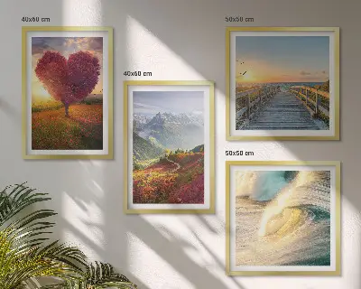 Multi-piece landscape wall decor set featuring mountains waves trees a heart and a pier