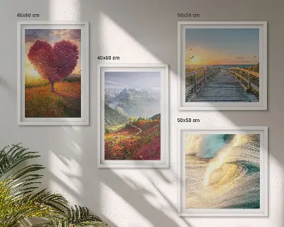 Multi-piece landscape wall decor set featuring mountains waves trees a heart and a pier