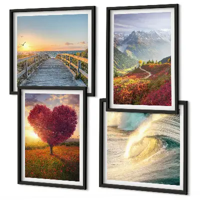 Multi-piece landscape wall decor set featuring mountains waves trees a heart and a pier