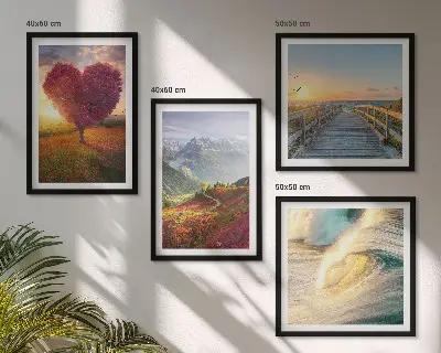 Multi-piece landscape wall decor set featuring mountains waves trees a heart and a pier