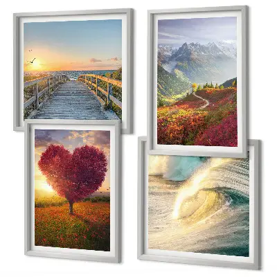 Multi-piece landscape wall decor set featuring mountains waves trees a heart and a pier
