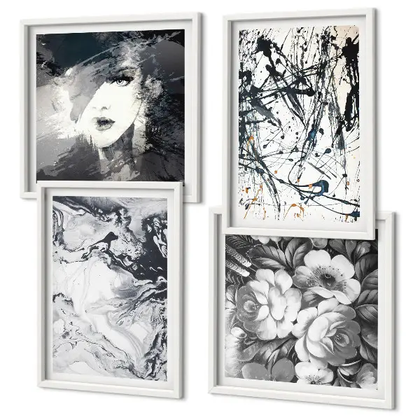 Wall art set Abstract black and white patterns