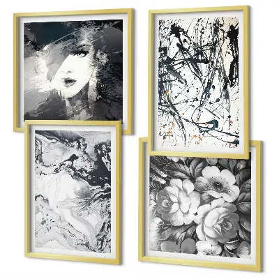 Wall art set Abstract black and white patterns