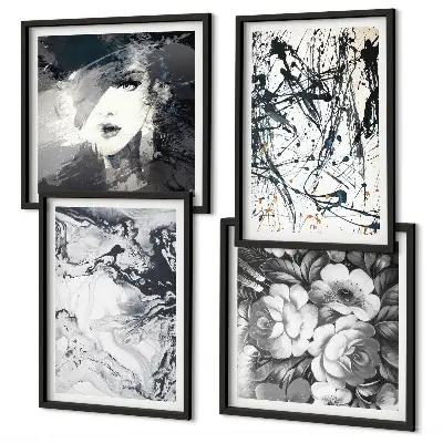 Wall art set Abstract black and white patterns