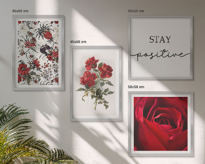 Set of 4 wall art pieces Red roses flowers inscription