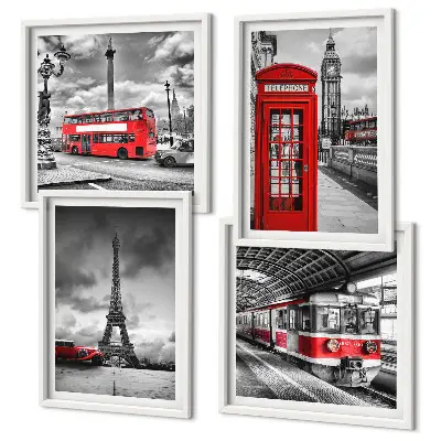 Multi-piece wall decor set featuring iconic London and Paris railway scenes