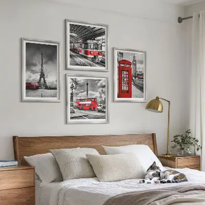 Multi-piece wall decor set Iconic cities London Paris railway