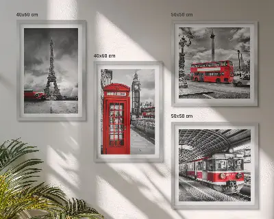Multi-piece wall decor set featuring iconic London and Paris railway scenes